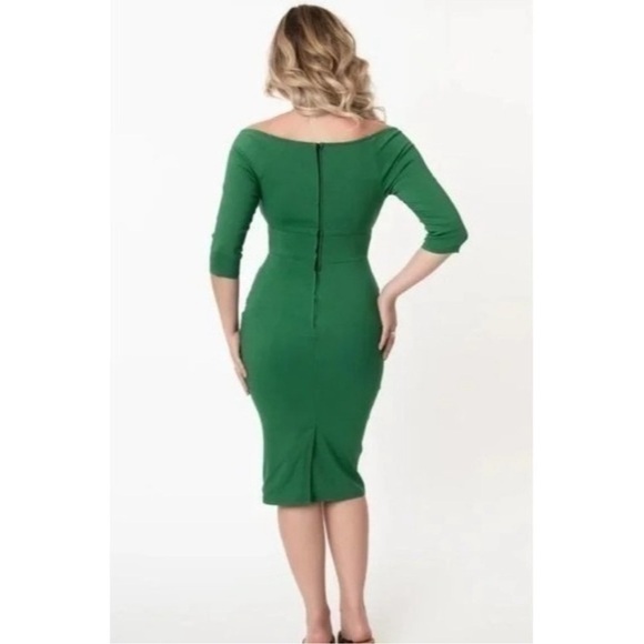 Unique Vintage Black Off-Shoulder Midi Dress - Picture 7 of 15